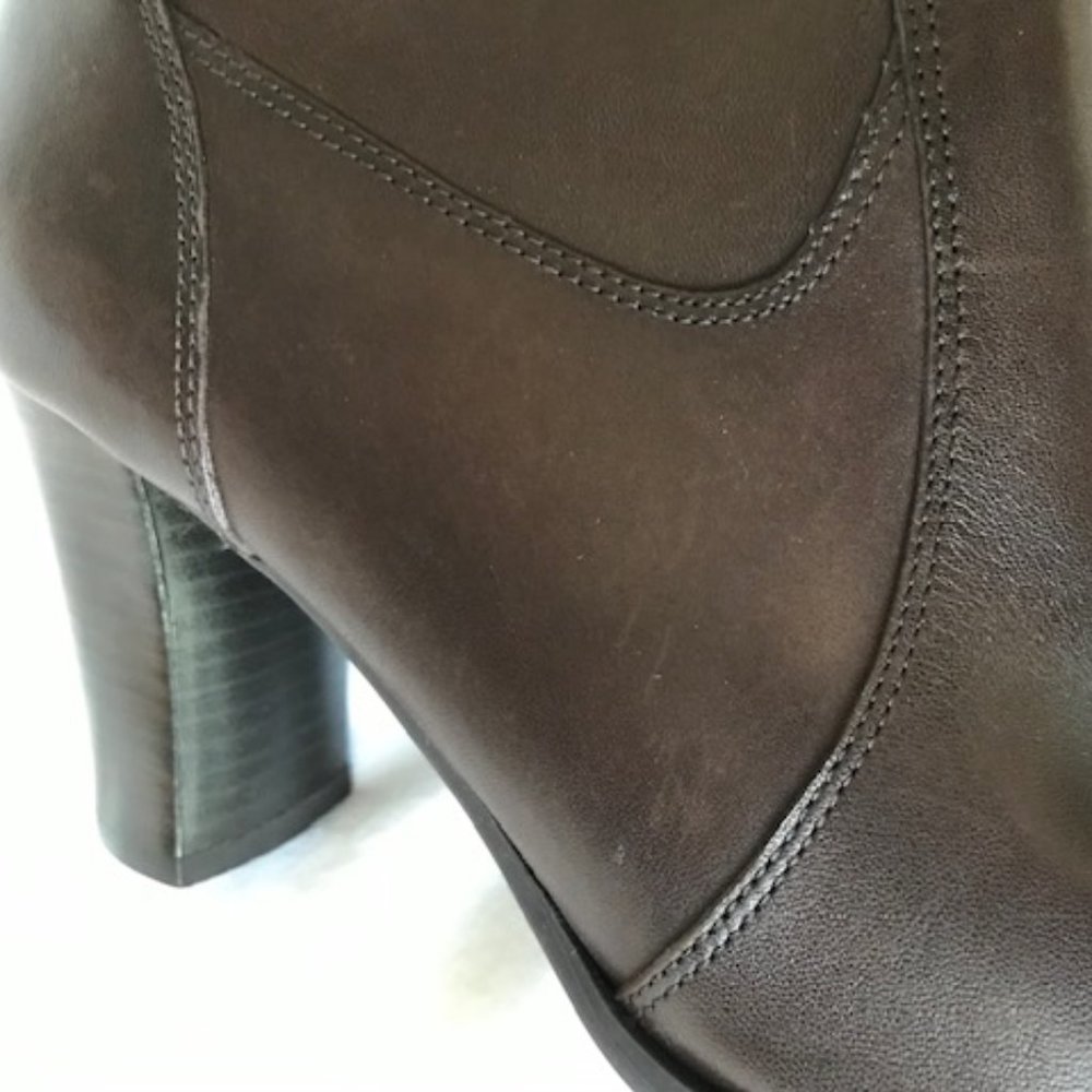 Style & Co brown mid-height boot/bootie.  Brown leather upper with man-made sole